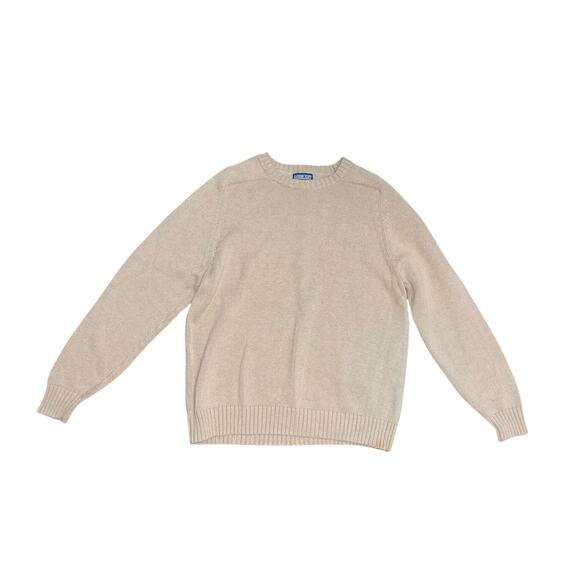 Lands End Classic Crewneck Cotton Knit Sweater Beige Large GrandpaCore Fall Cozy - Picture 1 of 6